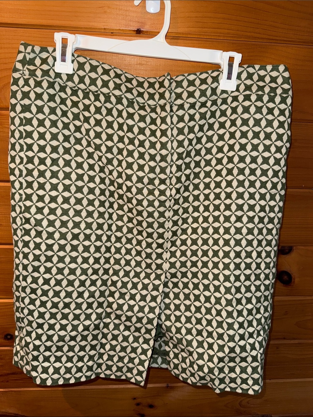 LOFT Green and White Geometric Midi Skirt